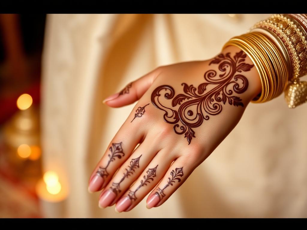 Eid mehendi Khaleeji style design with gold bangles